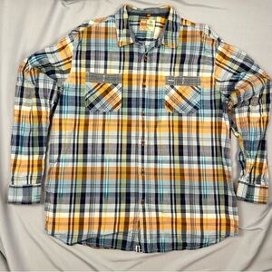 Ruff Hewn Plaid Button Up Shirt XL Blue Orange Cotton Casual